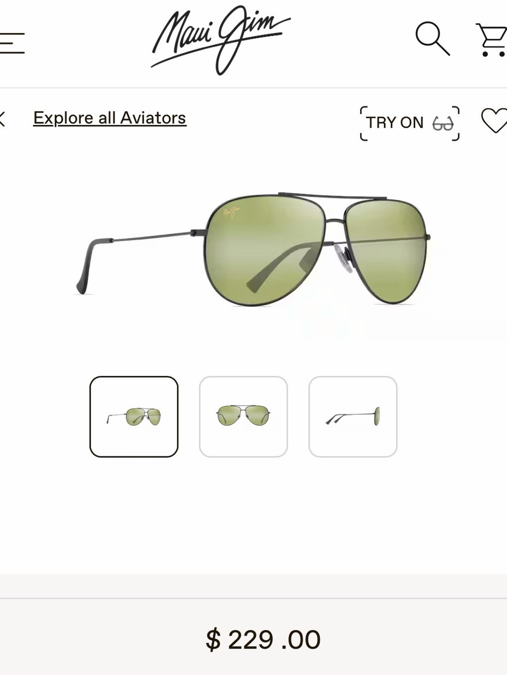 **NEW UNISEX Maui Jim Aviator Sunglasses with Green Lenses and Gunmetal Frame